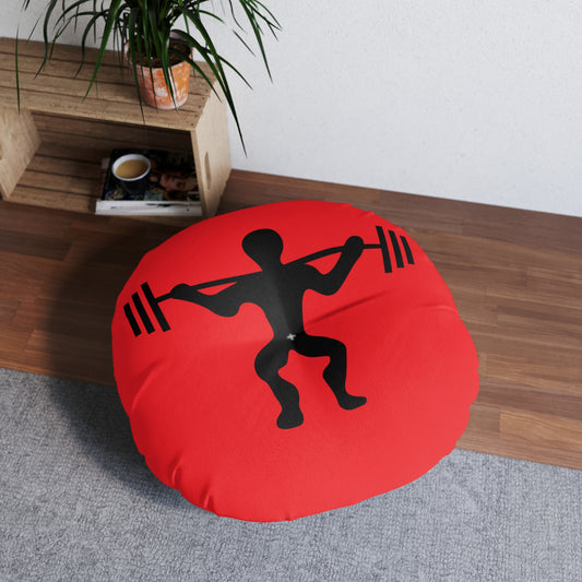 Tufted Floor Pillow, Round: Weightlifting Red