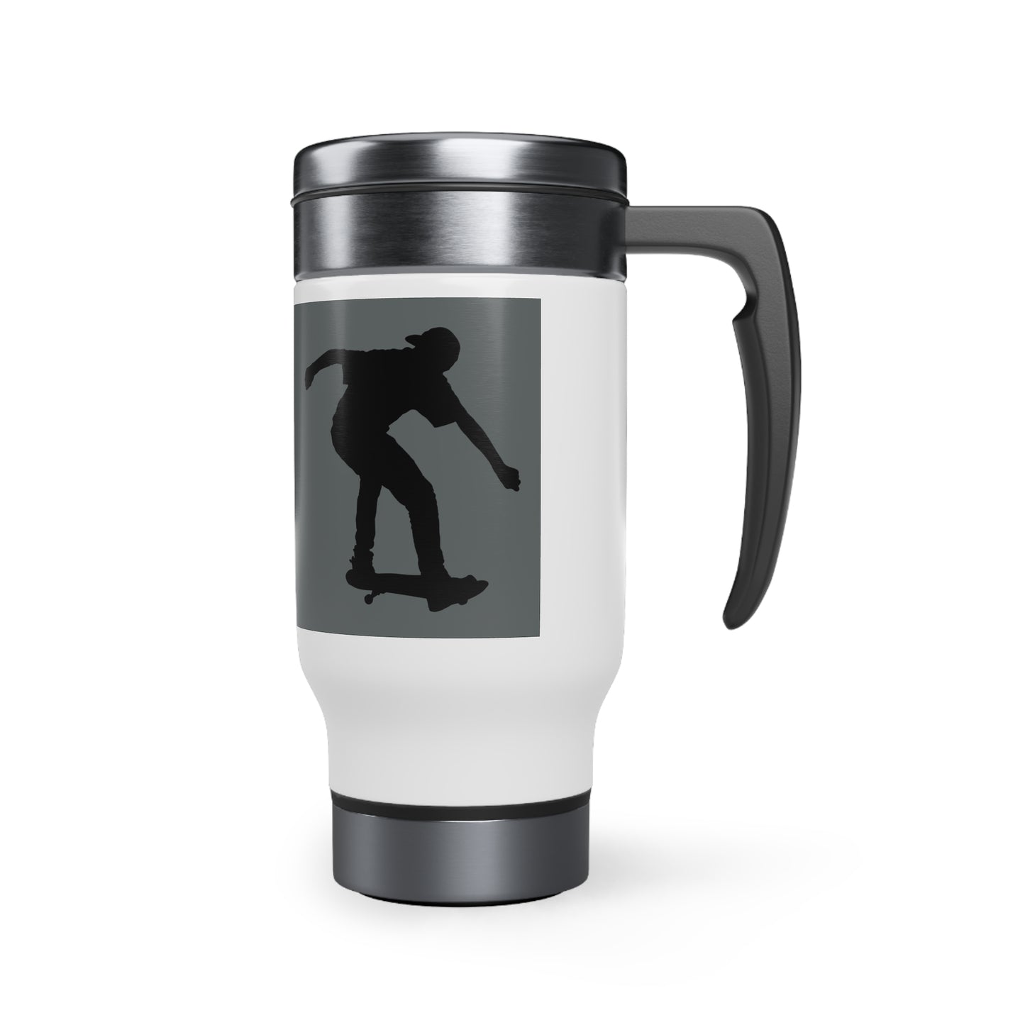 Stainless Steel Travel Mug with Handle, 14oz: Skateboarding Dark Grey