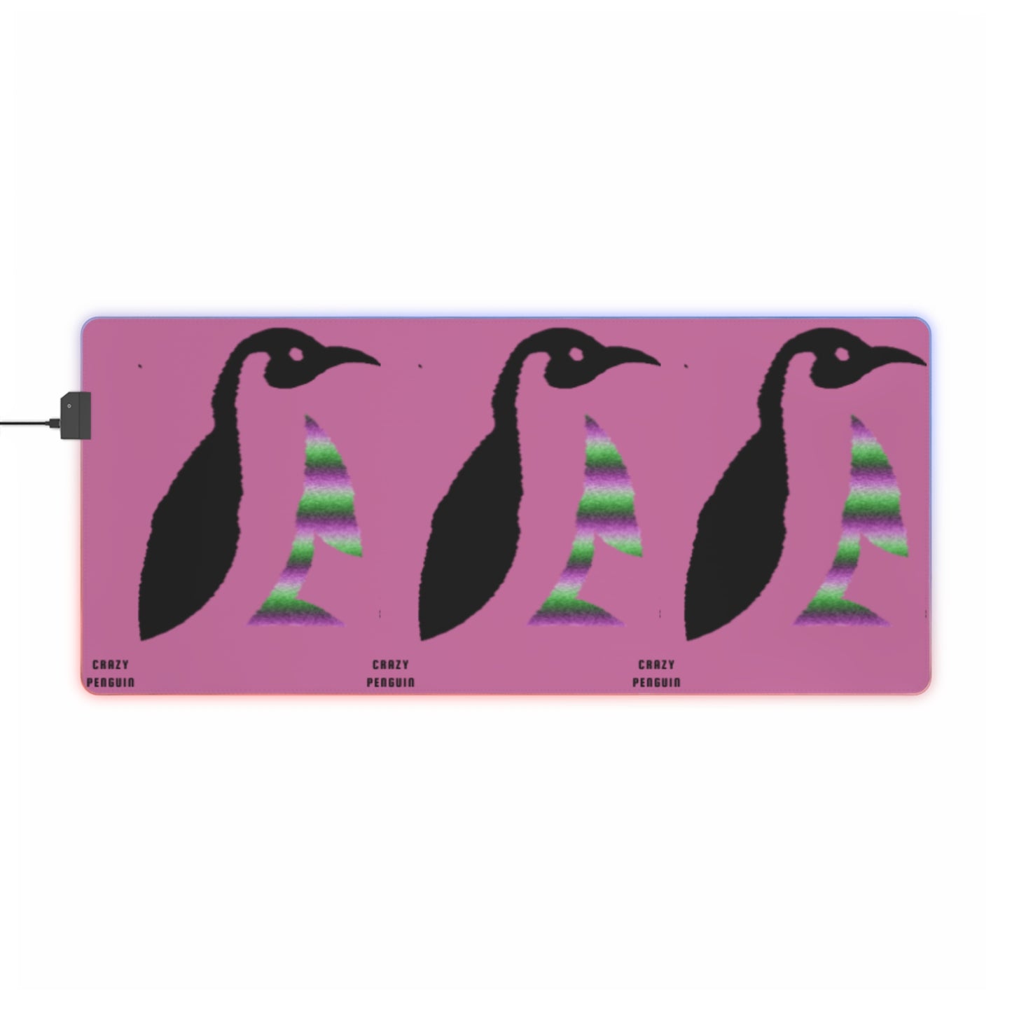 LED Gaming Mouse Pad: Crazy Penguin World Logo Lite Pink