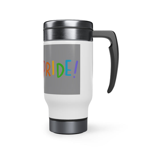 Stainless Steel Travel Mug with Handle, 14oz: LGBTQ Pride Grey