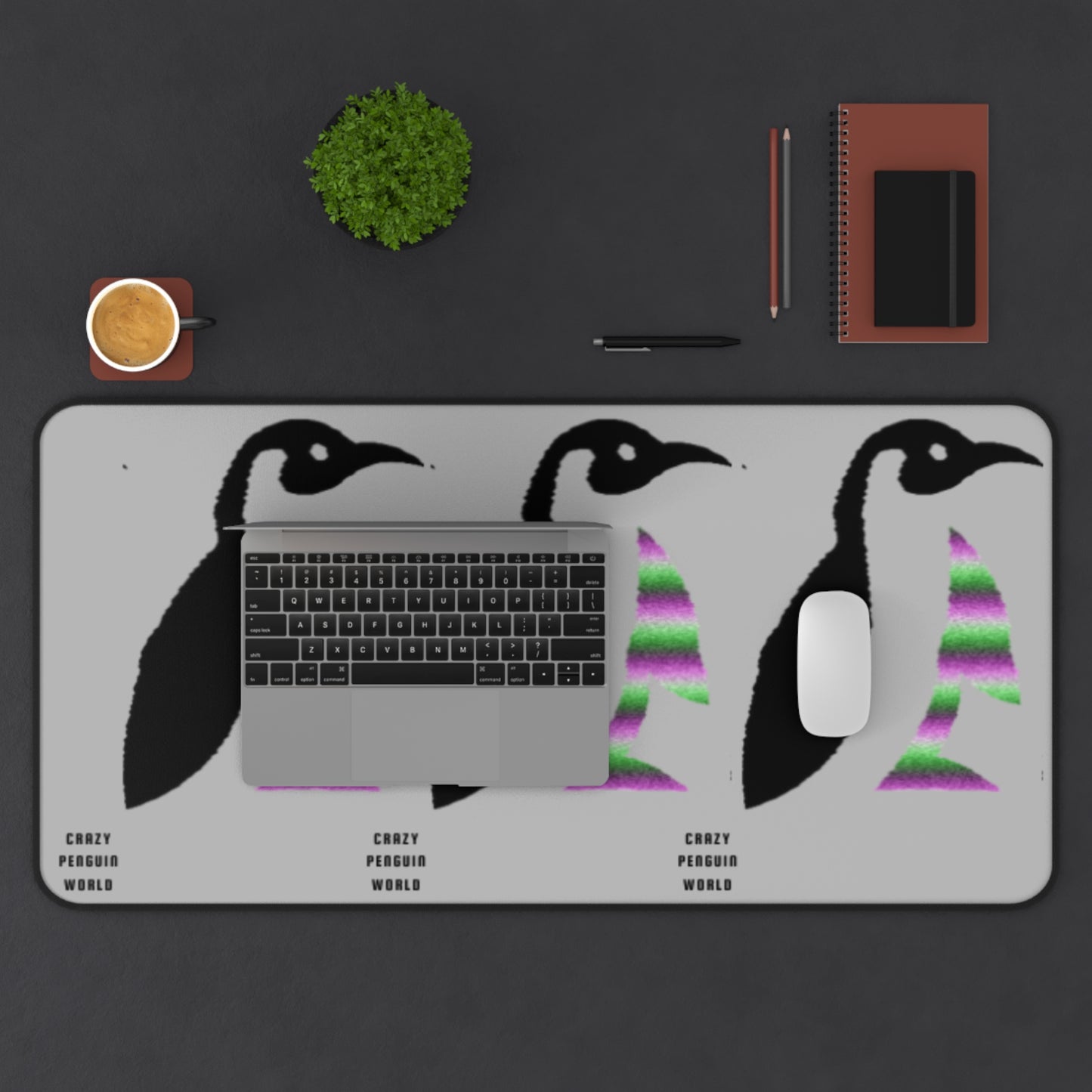 Desk Mat: Crazy Penguin World Logo Lite Grey