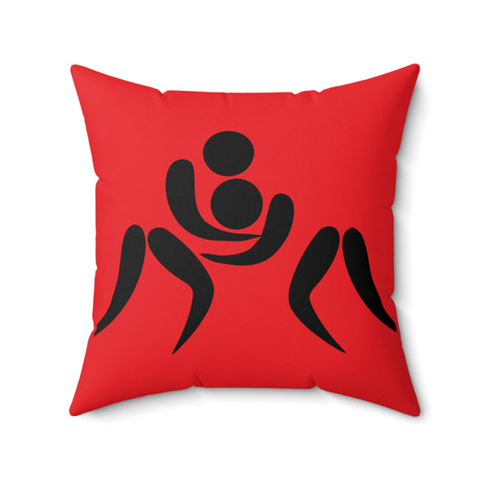 Spun Polyester Square Pillow: Wrestling Red
