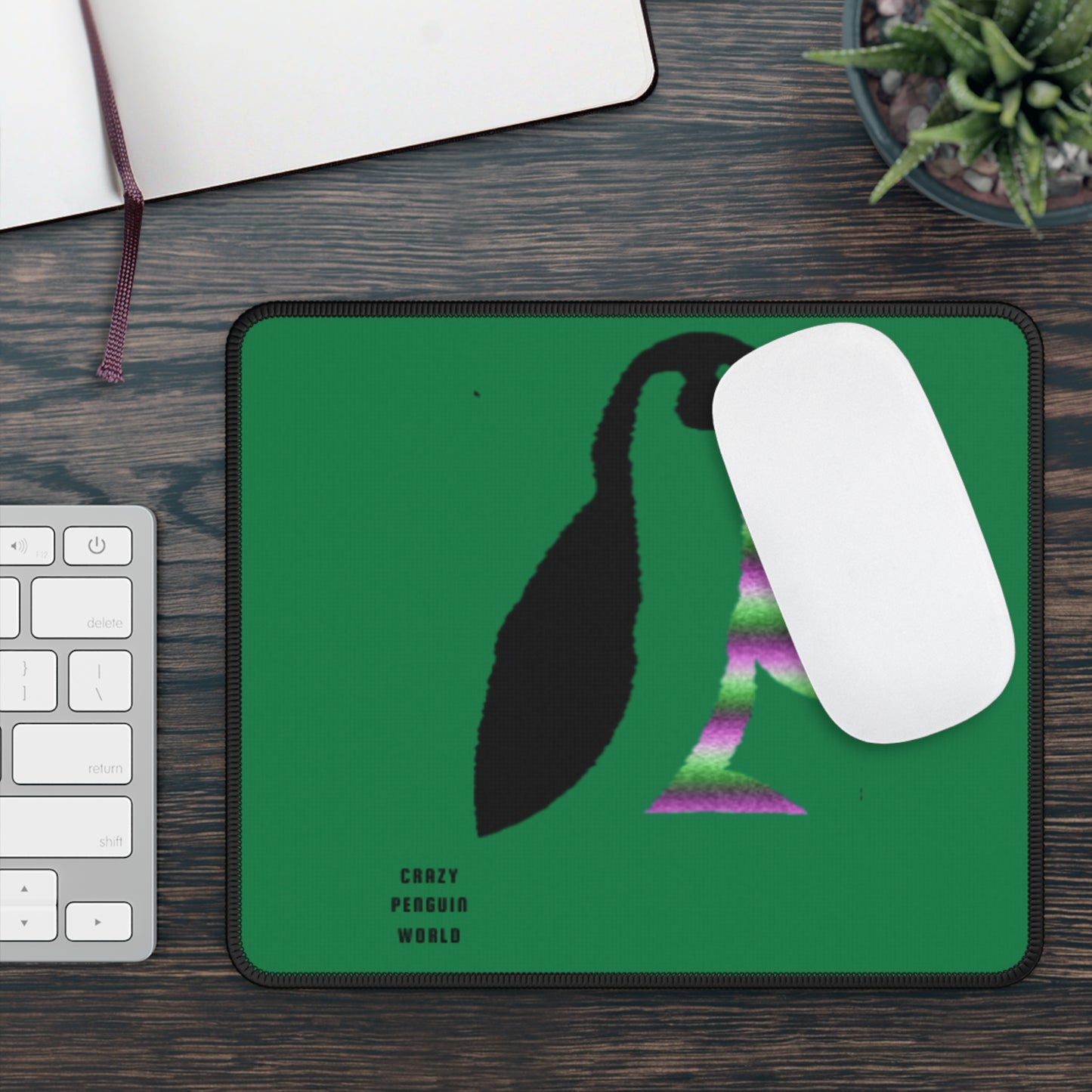 Gaming Mouse Pad: Crazy Penguin World Logo Dark Green