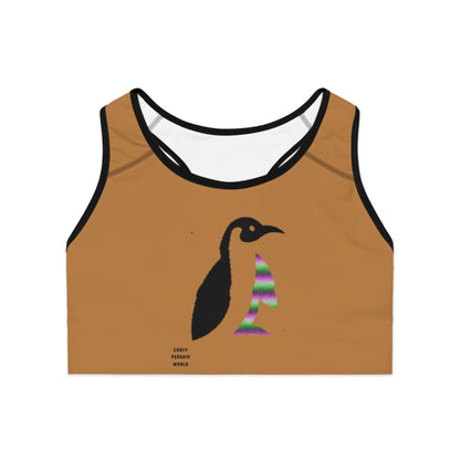 Sports Bra: Crazy Penguin World Logo Lite Brown