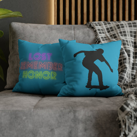 Faux Suede Square Pillow Case: Skateboarding Turquoise