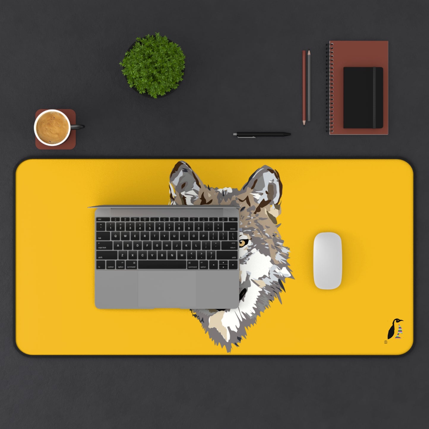 Desk Mat: Wolves Yellow