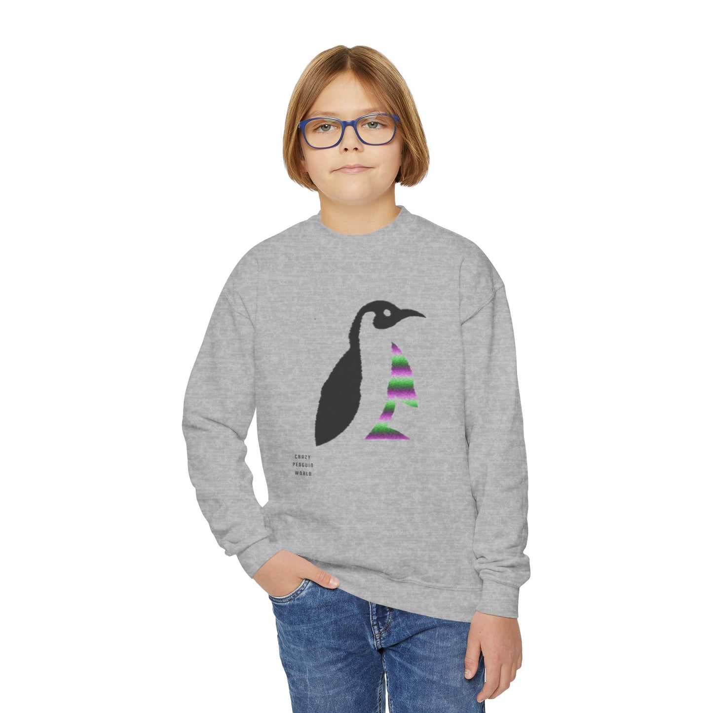 Youth Crewneck Sweatshirt: Crazy Penguin World Logo