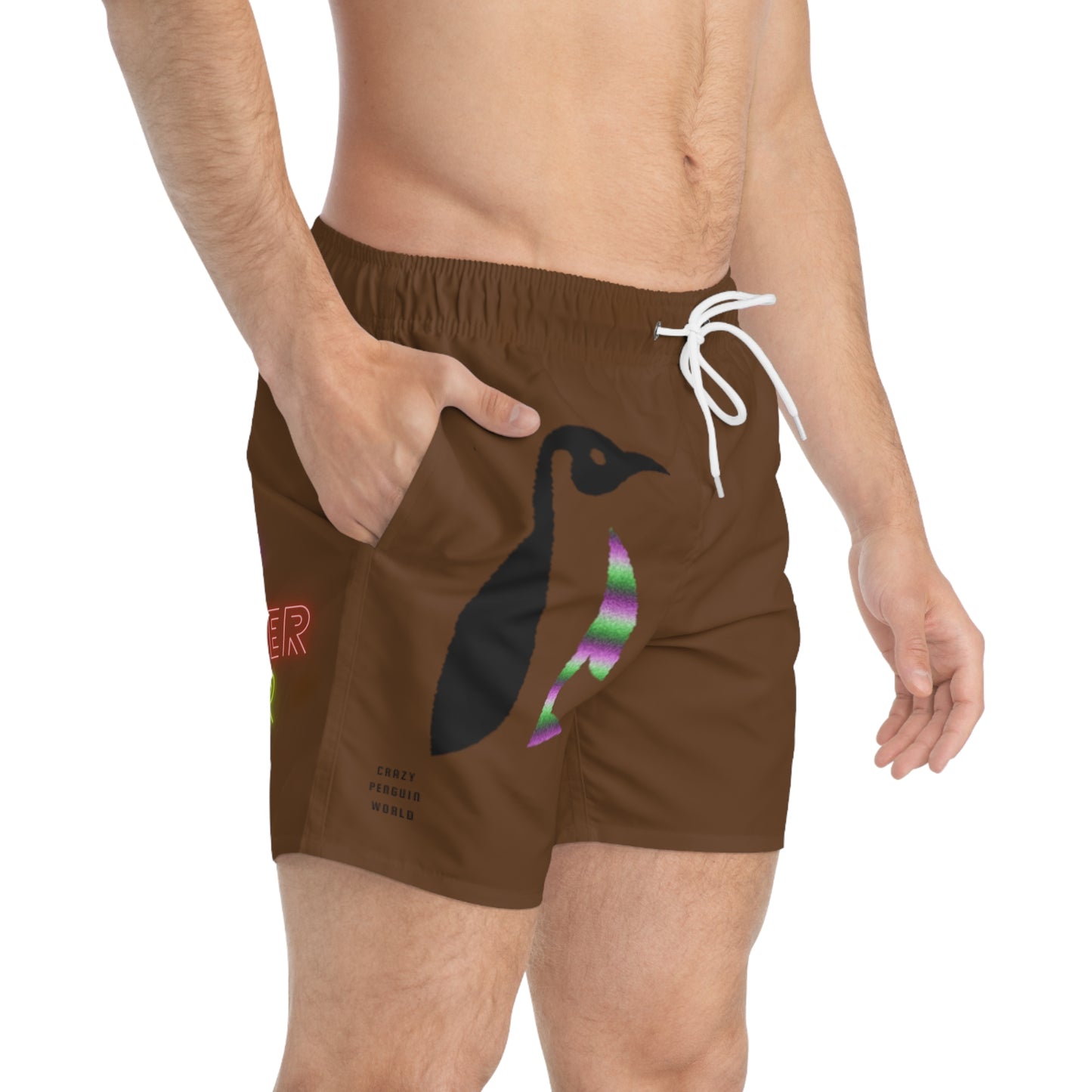 Swim Trunks: Crazy Penguin World Logo Brown