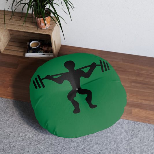 Tufted Floor Pillow, Round: Weightlifting Dark Green