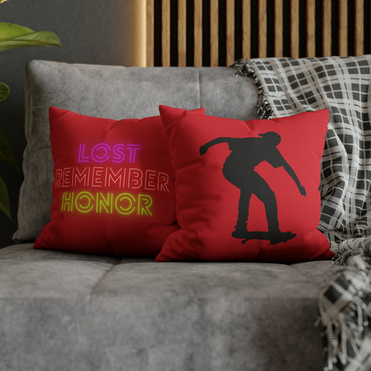 Faux Suede Square Pillow Case: Skateboarding Dark Red