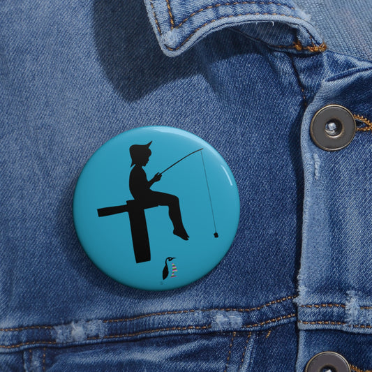 Custom Pin Buttons Fishing Turquoise
