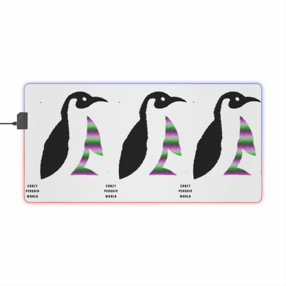 LED Gaming Mouse Pad: Crazy Penguin World Logo White