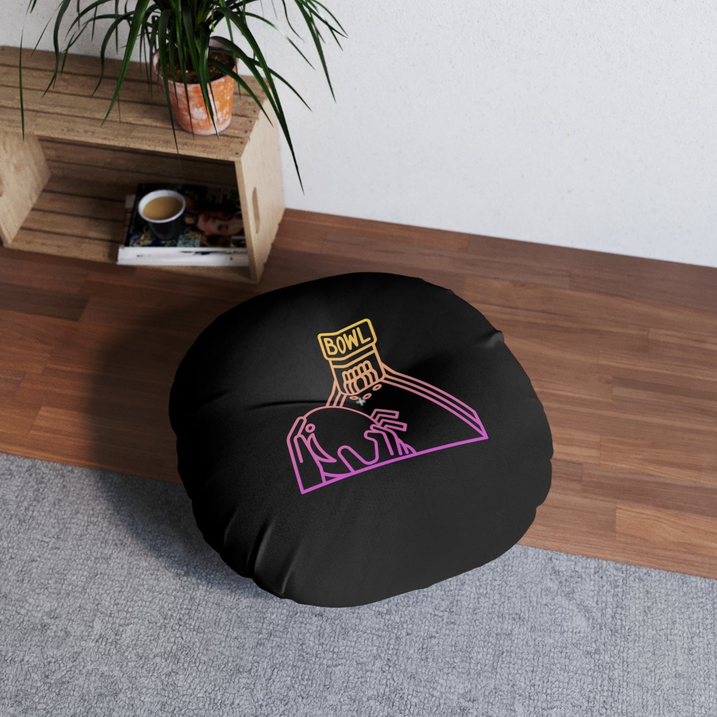 Tufted Floor Pillow, Round: Bowling Black