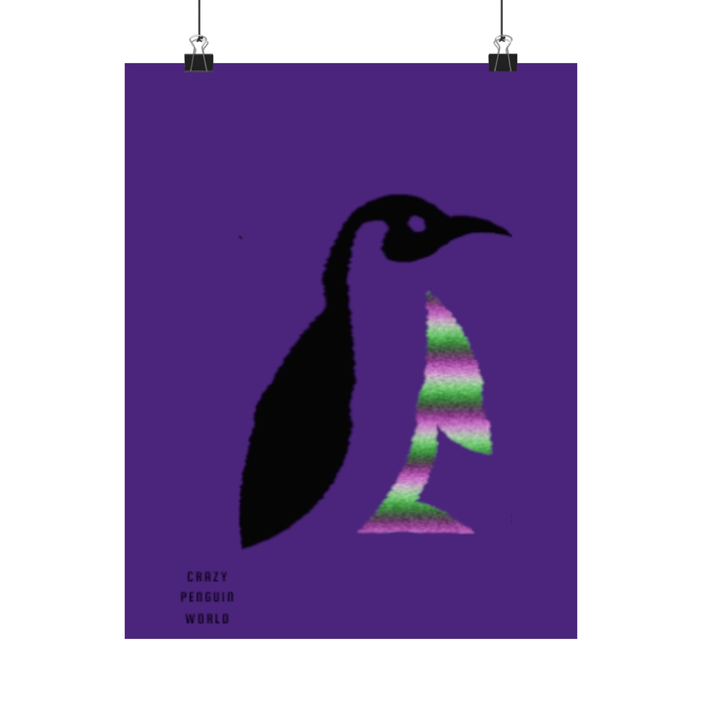 Premium Matte Vertical Posters: Crazy Penguin World Logo Purple