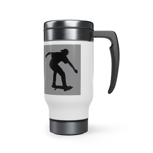 Stainless Steel Travel Mug with Handle, 14oz: Skateboarding Grey