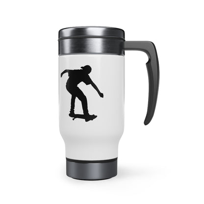 Stainless Steel Travel Mug with Handle, 14oz: Skateboarding White