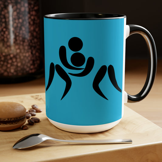 Two-Tone Coffee Mugs, 15oz: Wrestling Turquoise