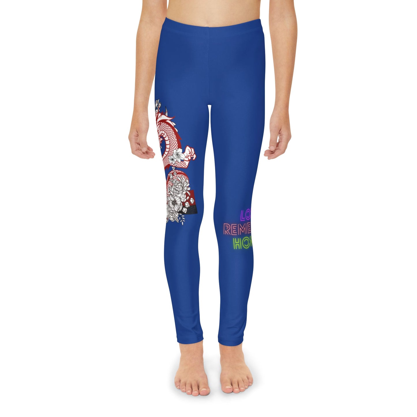 Youth Full-Length Leggings: Dragons Dark Blue