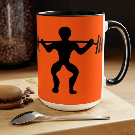 Two-Tone Coffee Mugs, 15oz: Weightlifting Orange
