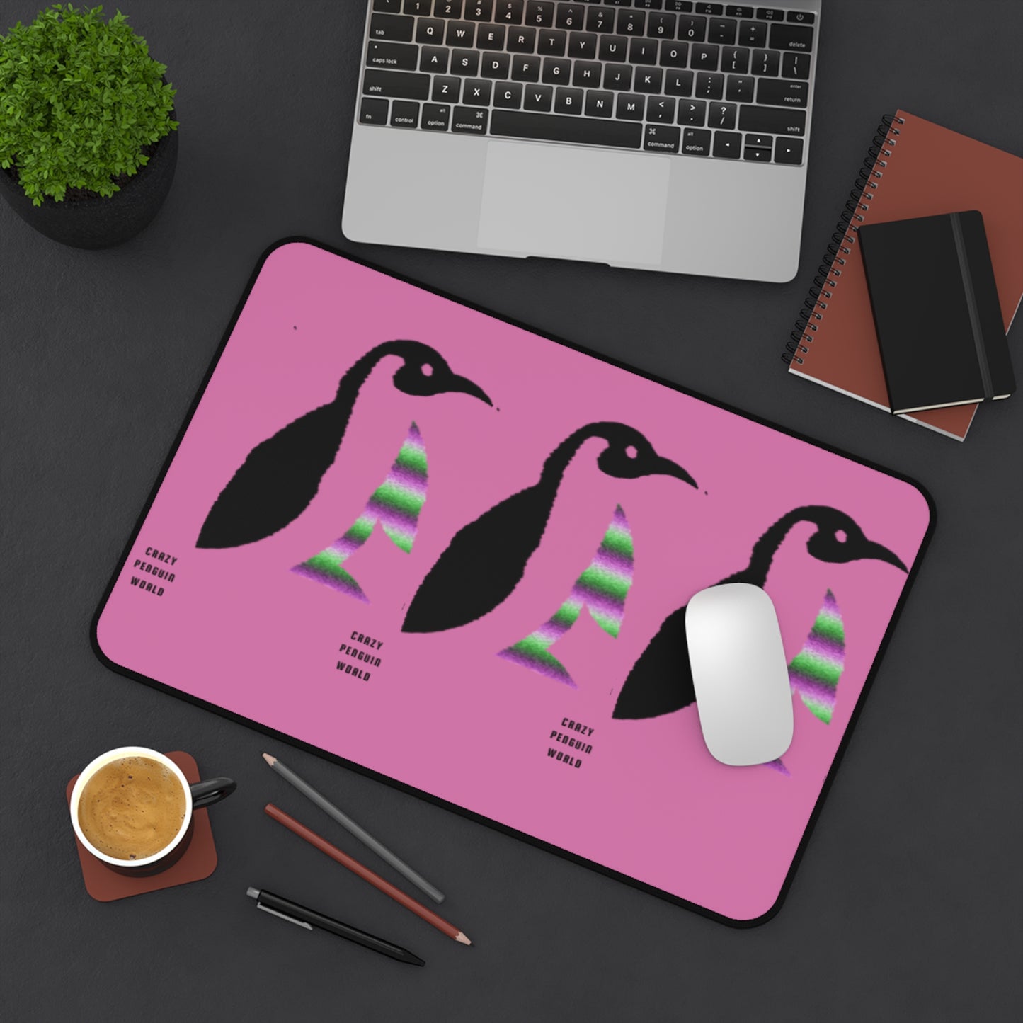 Desk Mat: Crazy Penguin World Logo Lite Pink