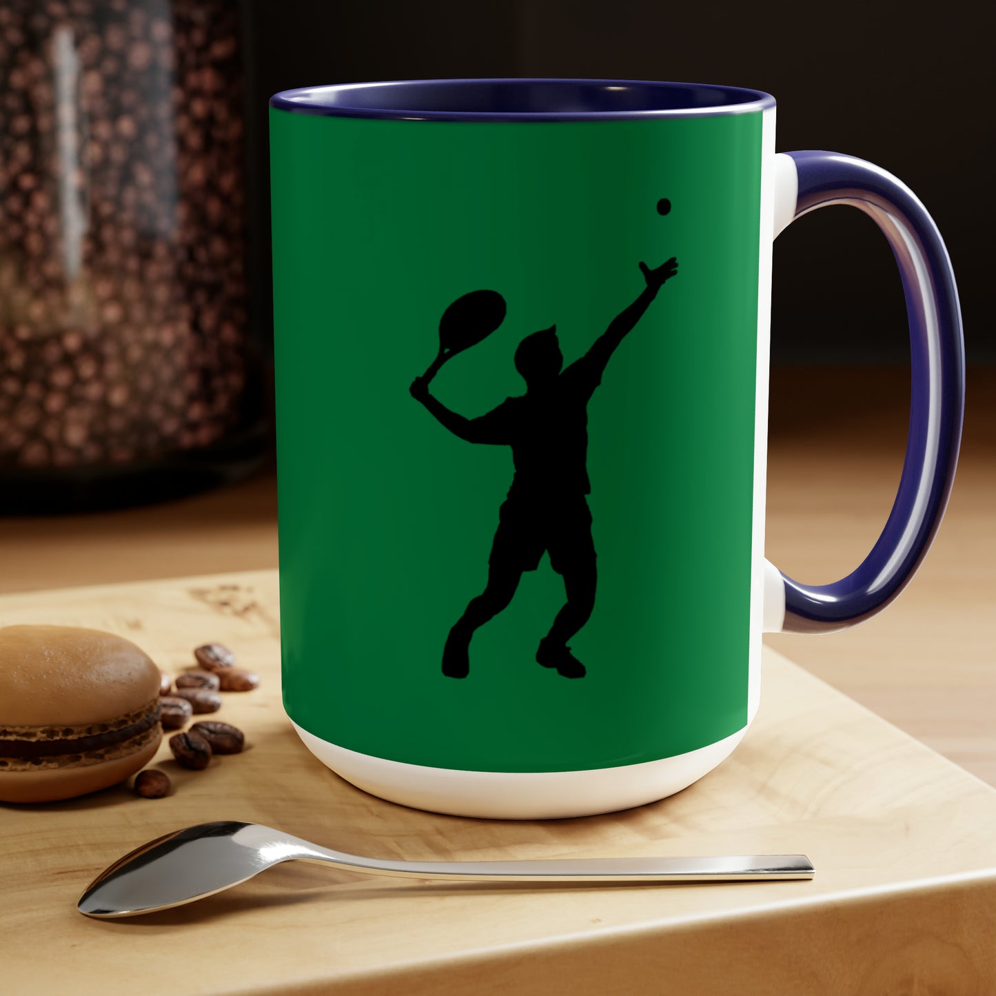 Two-Tone Coffee Mugs, 15oz: Tennis Dark Green