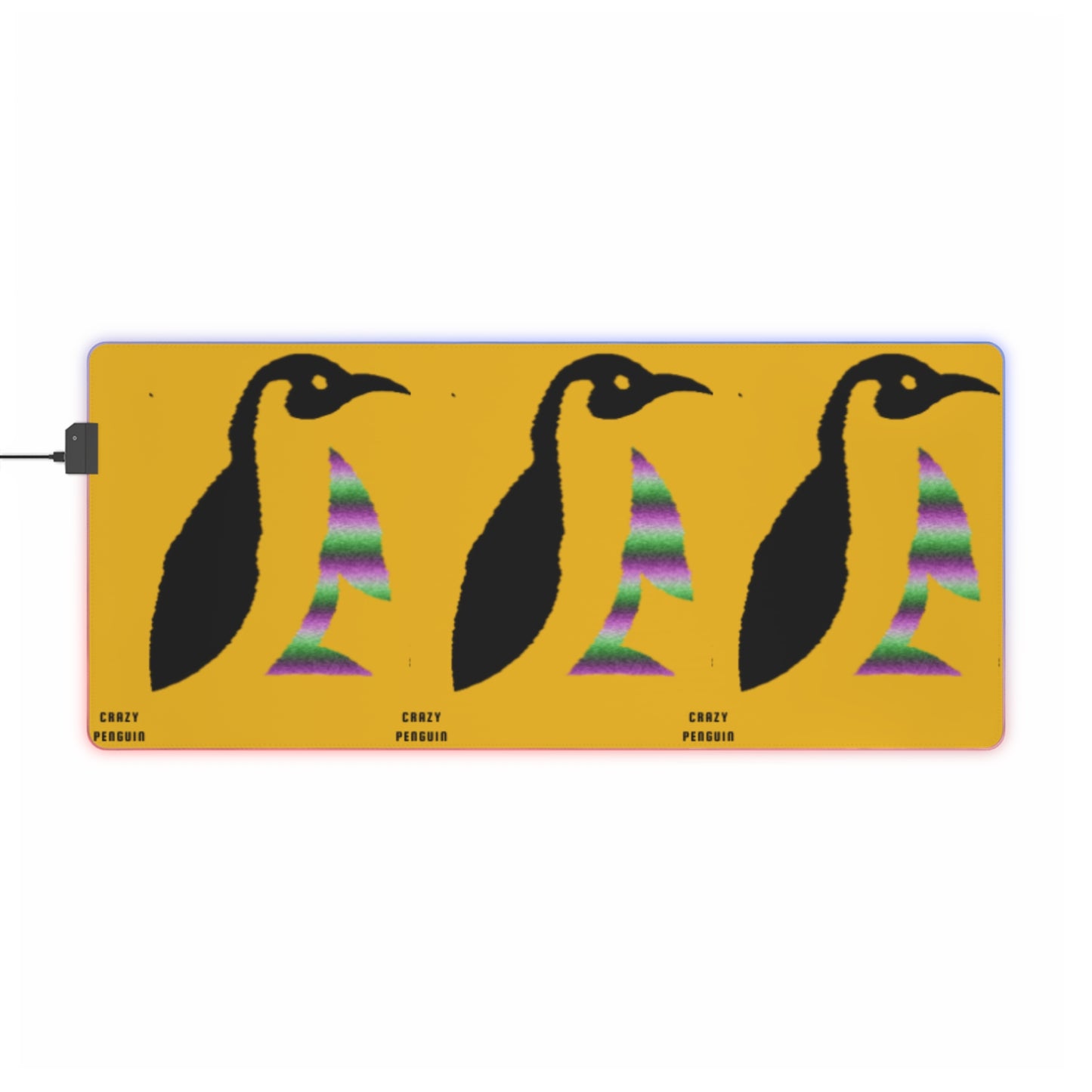 LED Gaming Mouse Pad: Crazy Penguin World Logo Yellow