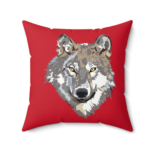Spun Polyester Square Pillow: Wolves Dark Red