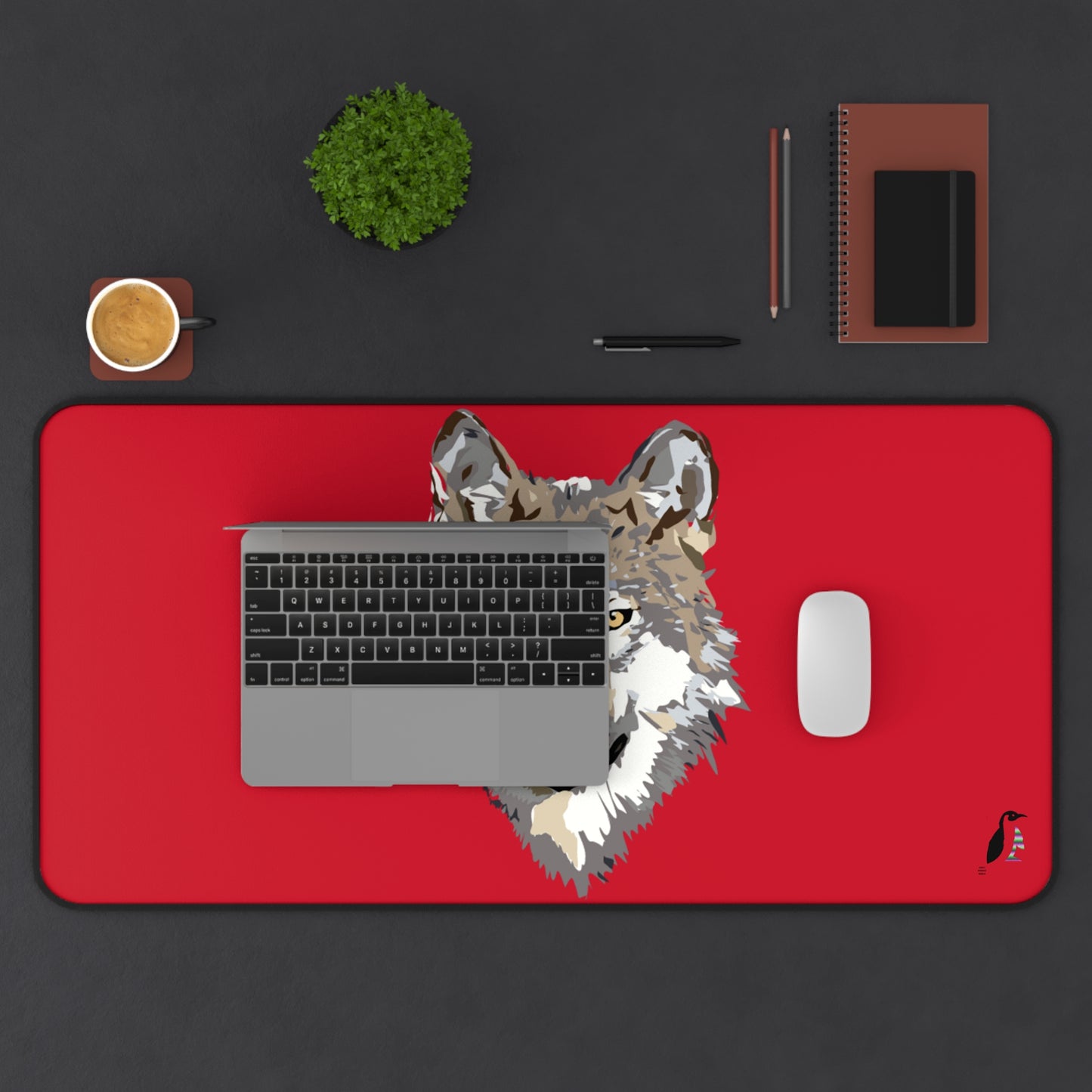 Desk Mat: Wolves Dark Red