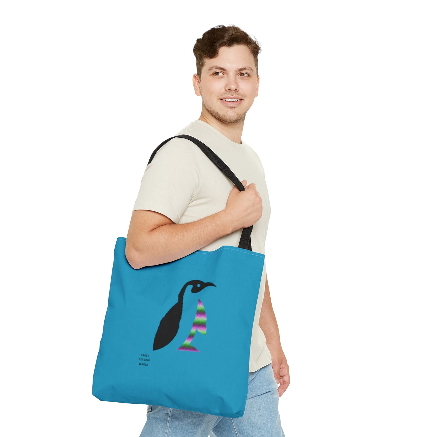 Tote Bag: Crazy Penguin World Logo Turquoise