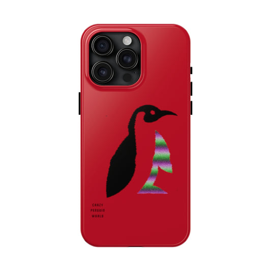 Tough Phone Cases (for iPhones): Crazy Penguin World Logo Dark Red