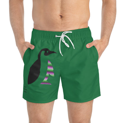 Swim Trunks: Crazy Penguin World Logo Dark Green