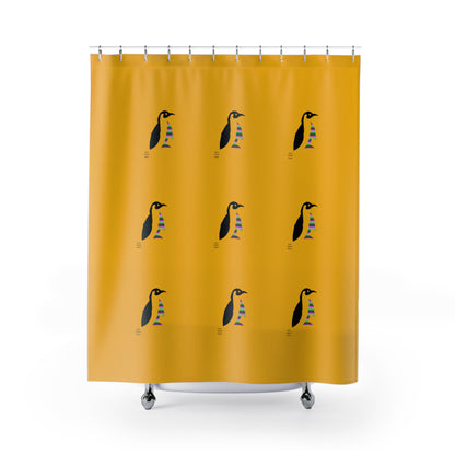 Shower Curtains: #2 Crazy Penguin World Logo Yellow