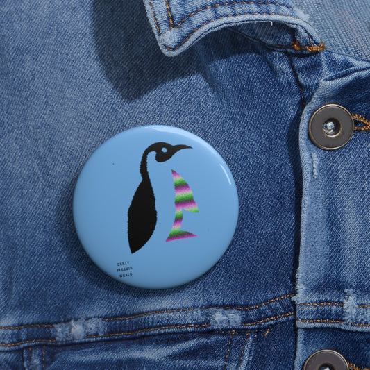 Custom Pin Buttons Crazy Penguin World Logo Lite Blue
