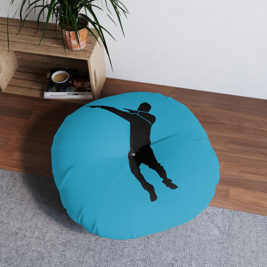 Tufted Floor Pillow, Round: Dance Turquoise