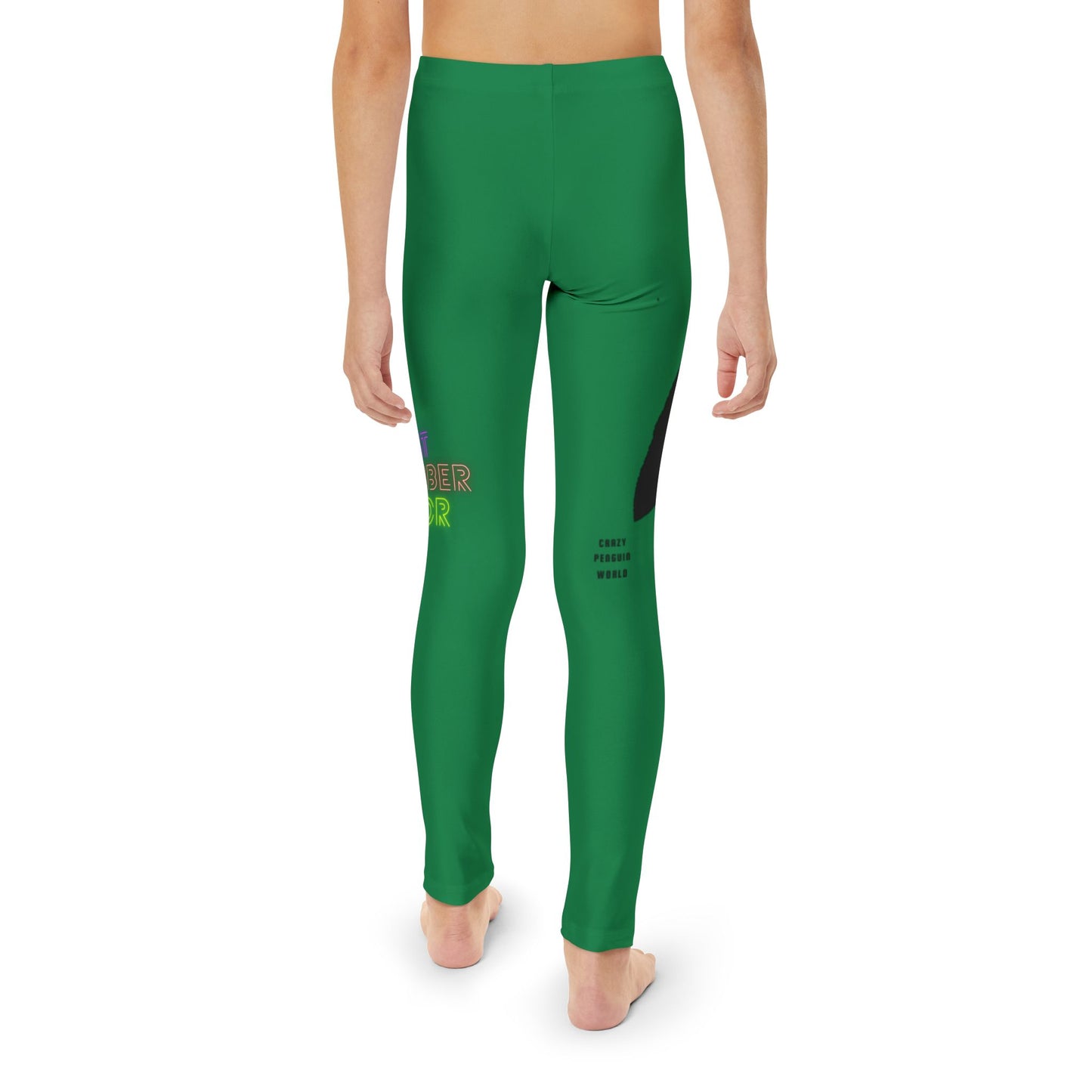 Youth Full-Length Leggings: Crazy Penguin World Logo Dark Green