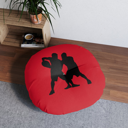 Tufted Floor Pillow, Round: Basketball Dark Red