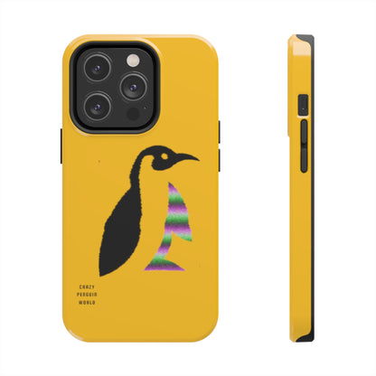 Tough Phone Cases (for iPhones): Crazy Penguin World Logo Yellow