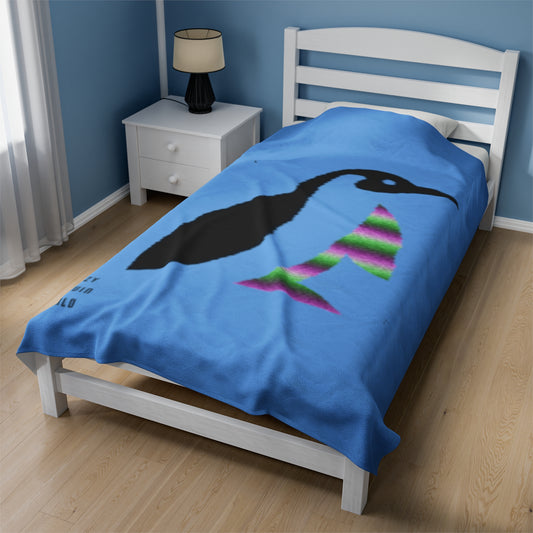 Velveteen Plush Blanket: Crazy Penguin World Logo Lite Blue