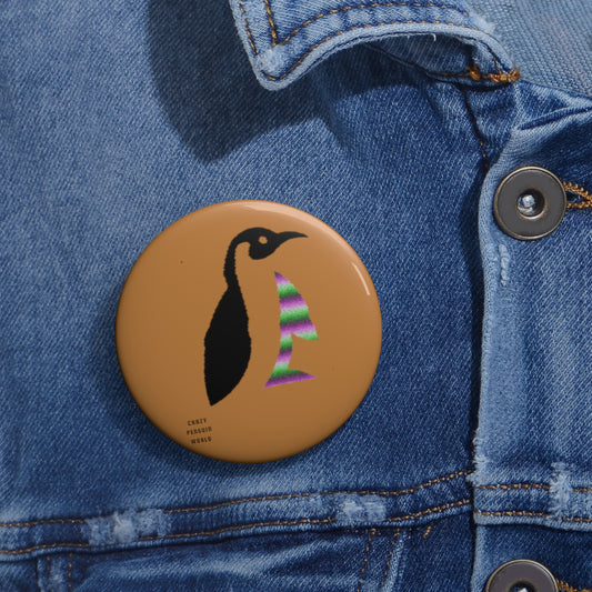 Custom Pin Buttons Crazy Penguin World Logo Lite Brown