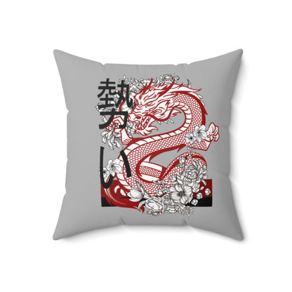 Spun Polyester Square Pillow: Dragons Lite Grey