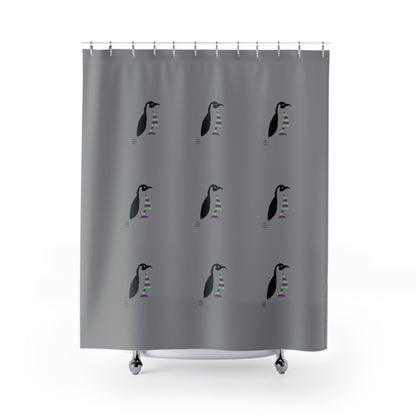 Shower Curtains: #2 Crazy Penguin World Logo Grey