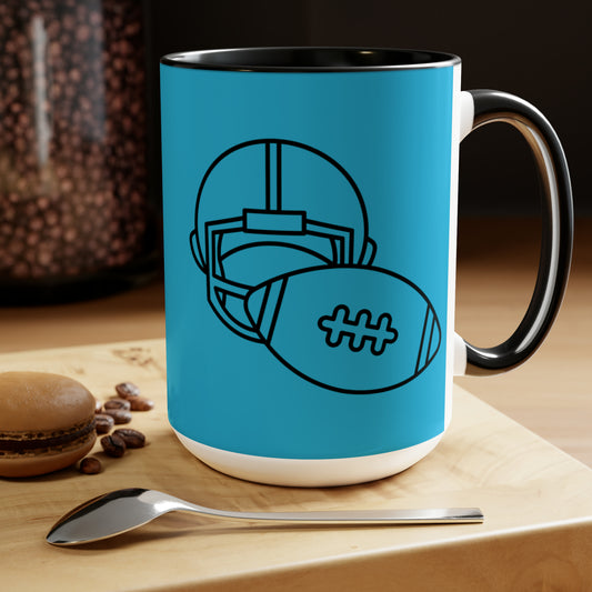 Two-Tone Coffee Mugs, 15oz: Football Turquoise