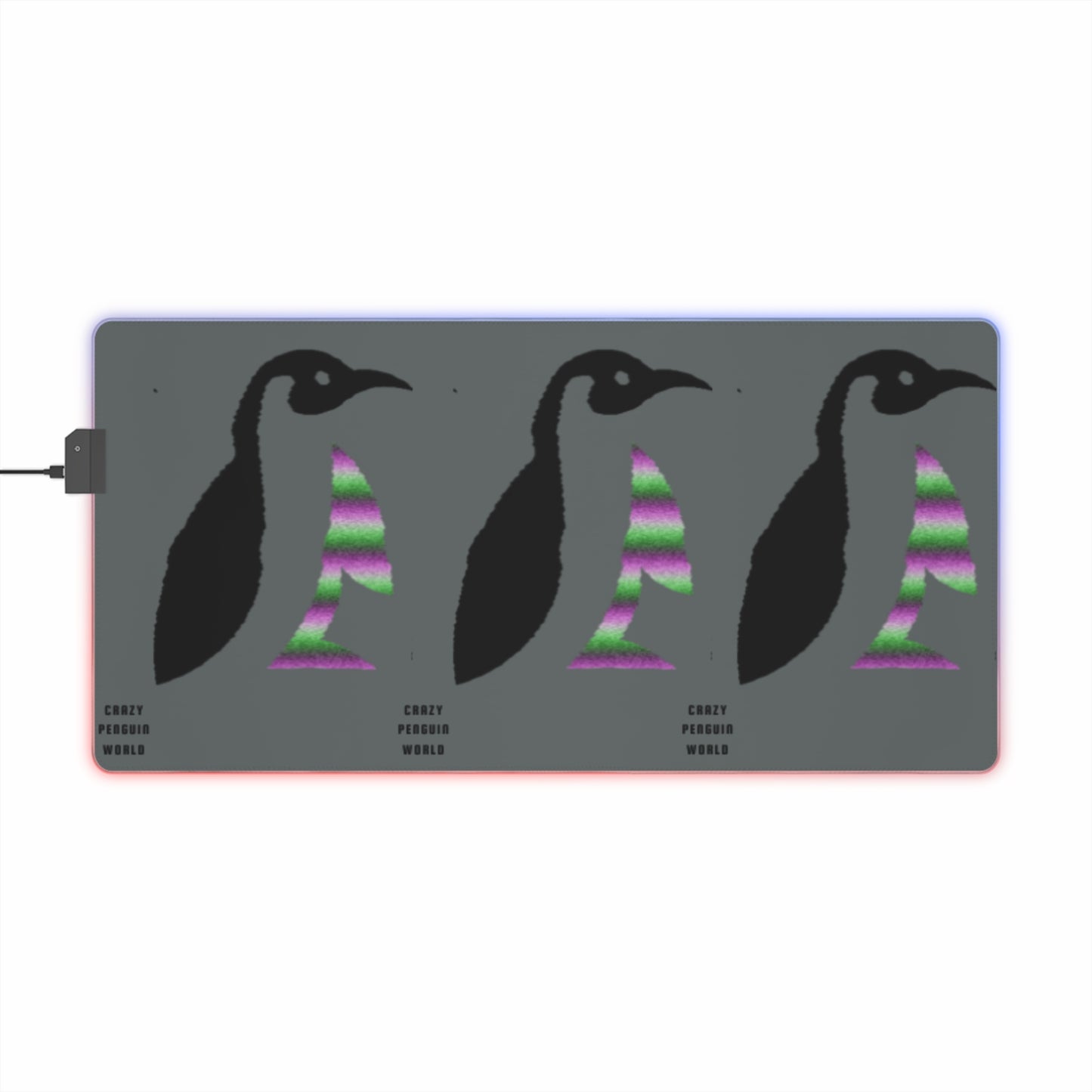 LED Gaming Mouse Pad: Crazy Penguin World Logo Dark Grey