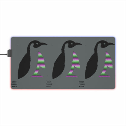 LED Gaming Mouse Pad: Crazy Penguin World Logo Dark Grey