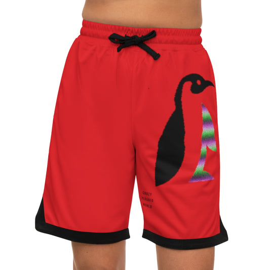 Basketball Rib Shorts: Crazy Penguin World Logo Red