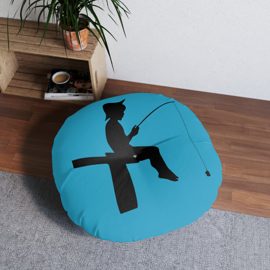 Tufted Floor Pillow, Round: Fishing Turquoise