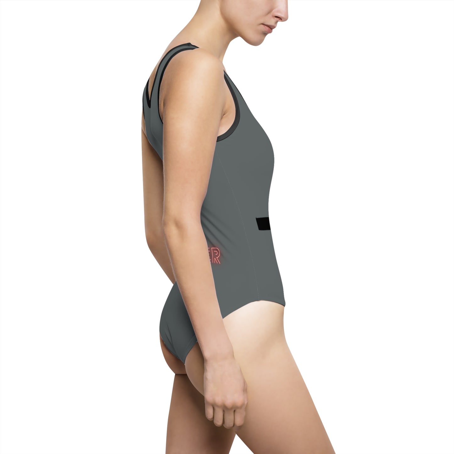 Women's Classic One-Piece Swimsuit: Fishing Dark Grey