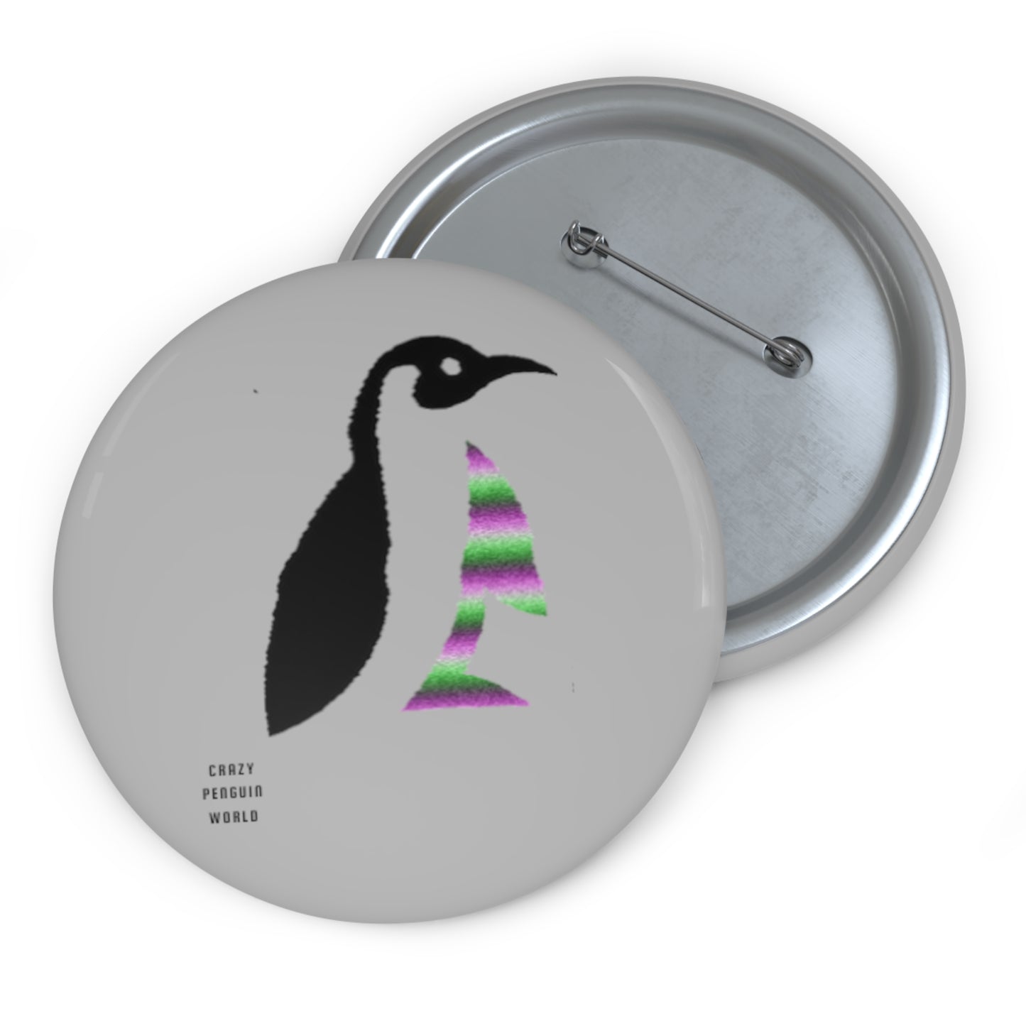 Custom Pin Buttons Crazy Penguin World Logo Lite Grey