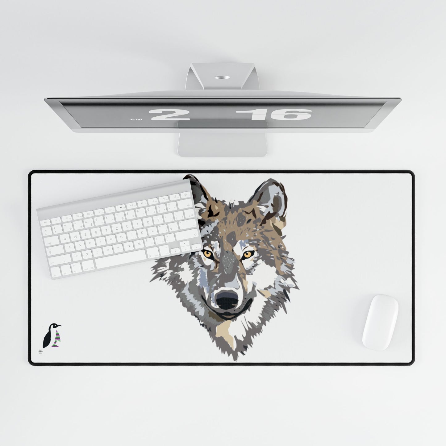 Desk Mats: Wolves White