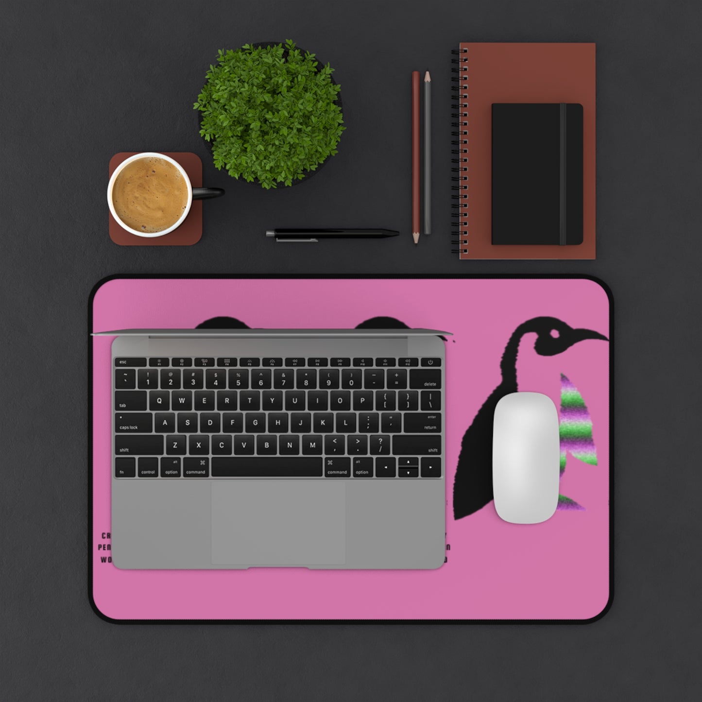 Desk Mat: Crazy Penguin World Logo Lite Pink